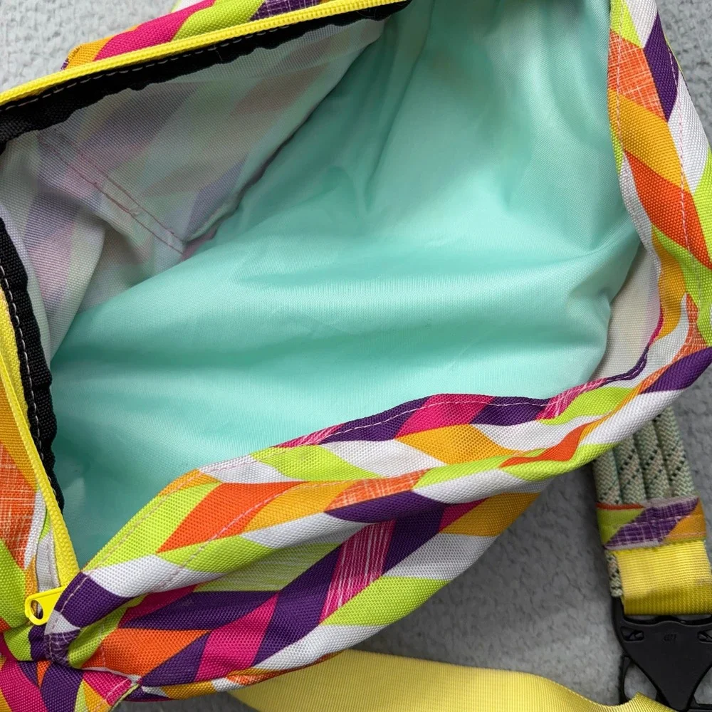 KAVU Sling Bag Funky Geometric Pattern Purple Orange Yellow White Crossbody Bag